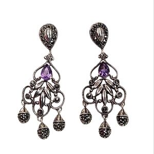 Amethyst (1 ct. t.w.) & Marcasite Chandelier Earrings in 9.25 Sterling Silver